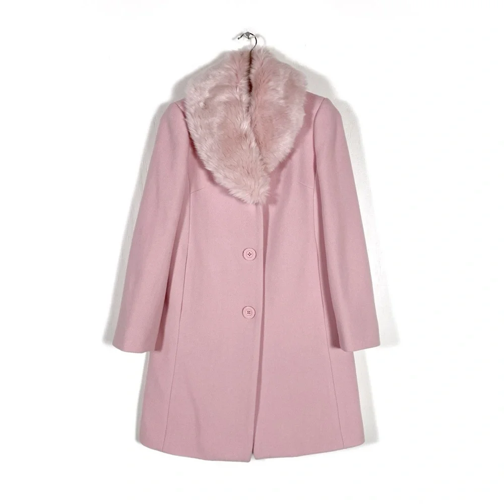 Kate Spade Faux Fur Lapel Wool Coat Pink - Picture 3 of 9